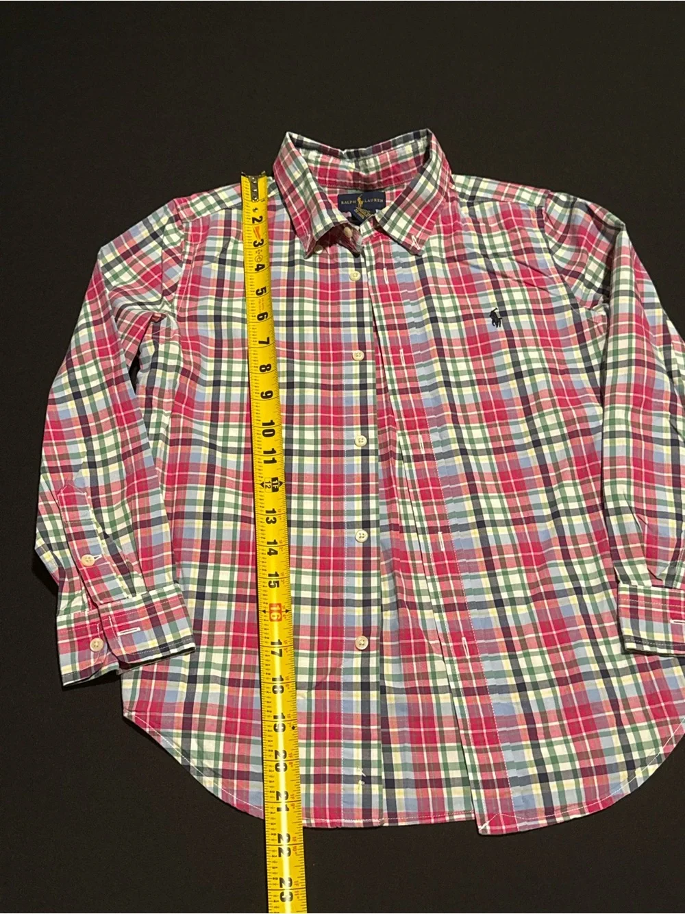 Ralph Lauren Pink, Green & Blue Plaid Cotton Button-Up Shirt Kids size 7
